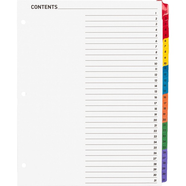 Business Source Table of Content Quick Index Dividers Printed Tab(s), PK31 21907